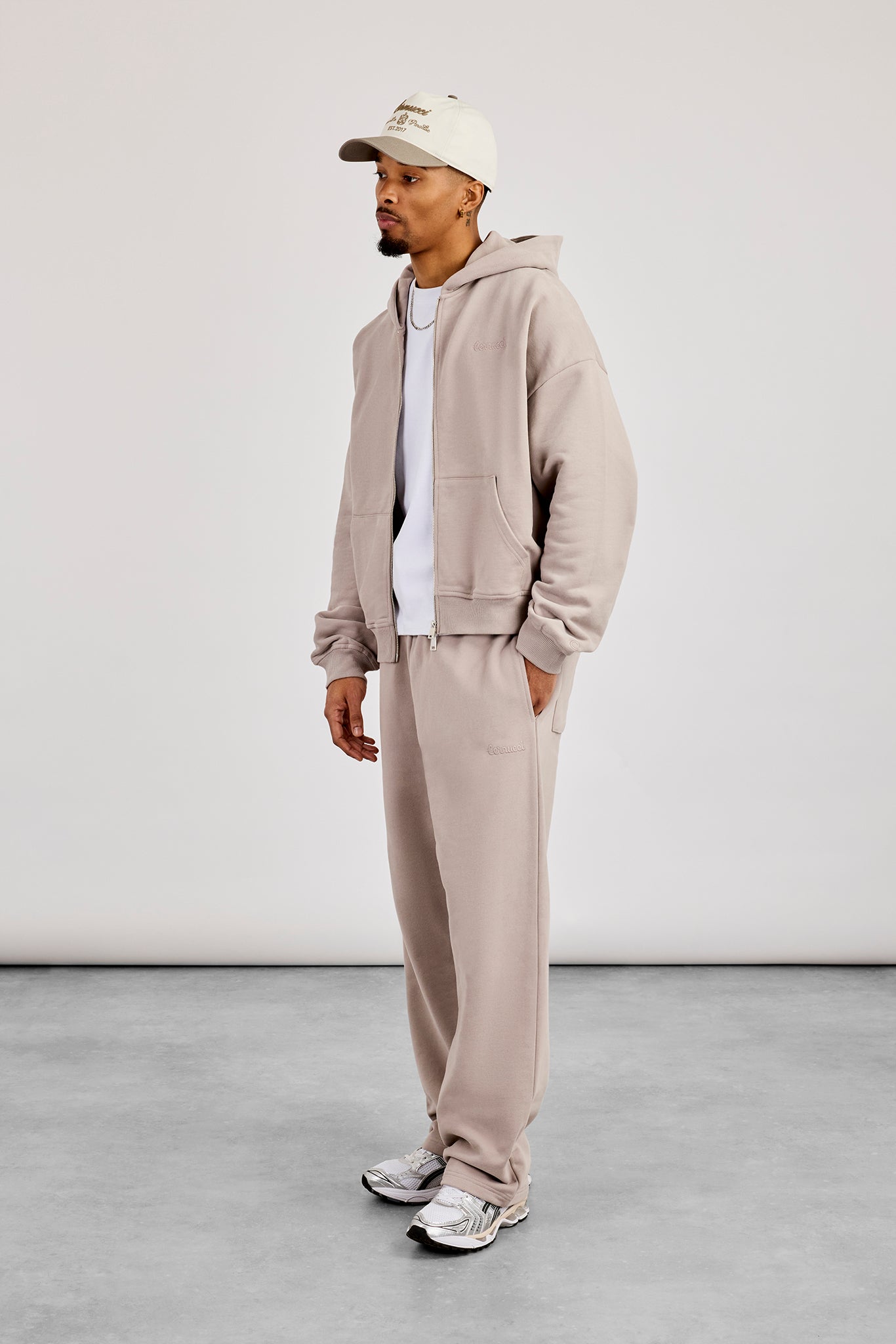 Zip Through Boxy Hoodie & Relaxed Jogger - Stone